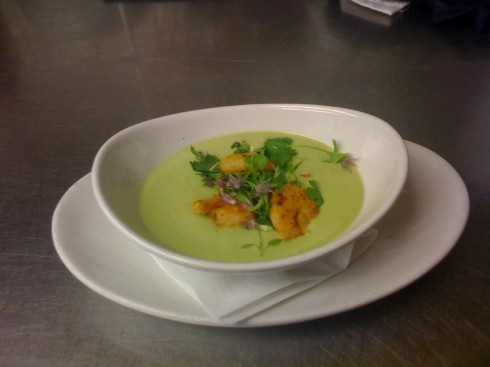 Chilled Avocado Soup with Pickled Shrimp at DC Harvest